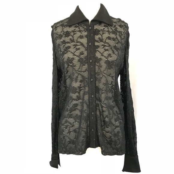 St. John Tops - St. John Evening Lace Sparkle Button Down Blouse